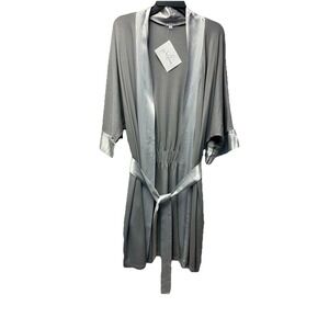 PJ Harlow Lounge XL/XXL Silver Gray Shala Rib Knit Kimono Robe Satin Comfy NWT